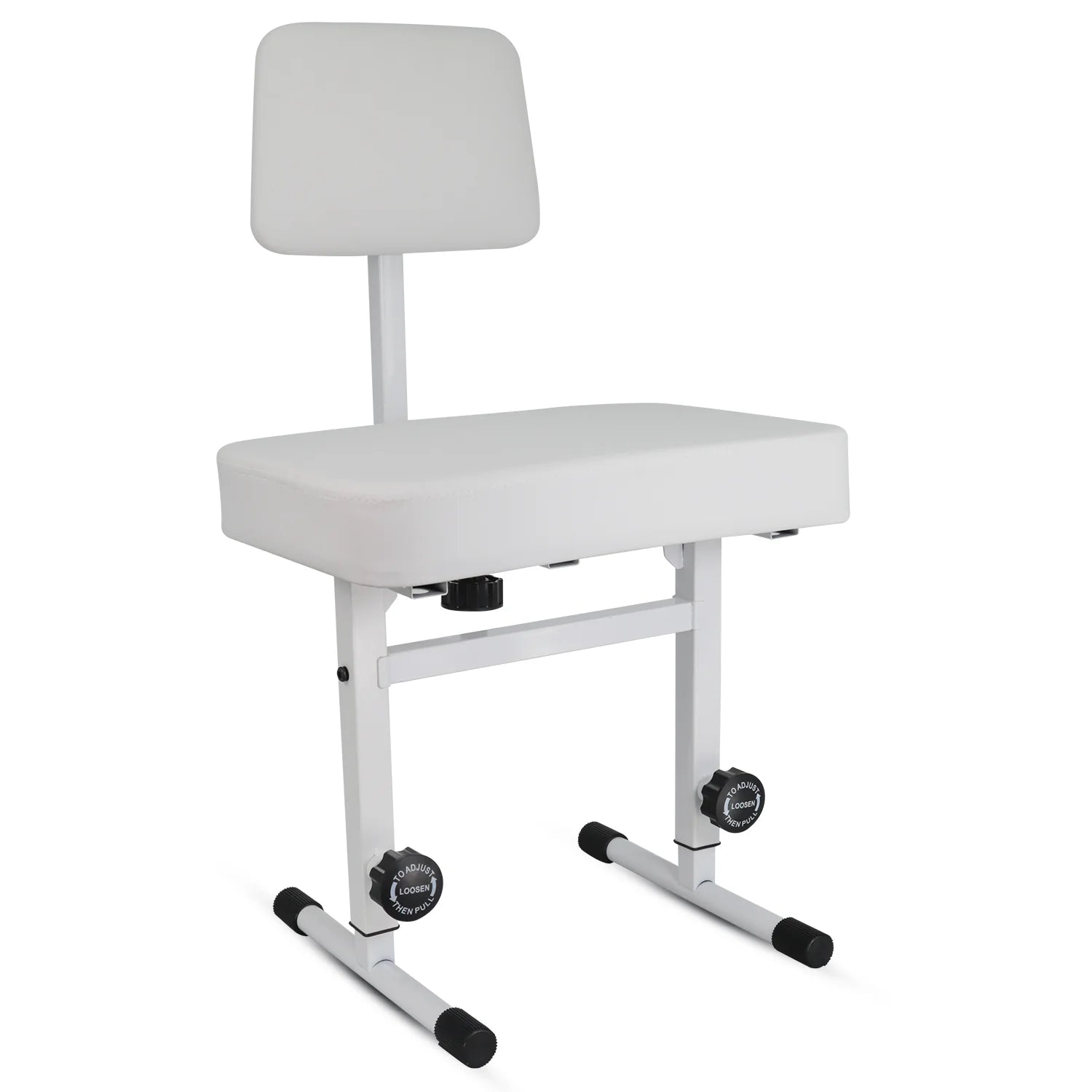 5 CORE Piano Bench Height Adjustable Keyboard Stool Stool Heavy Duty Thick Padded Cushioned Seat with Backrest White