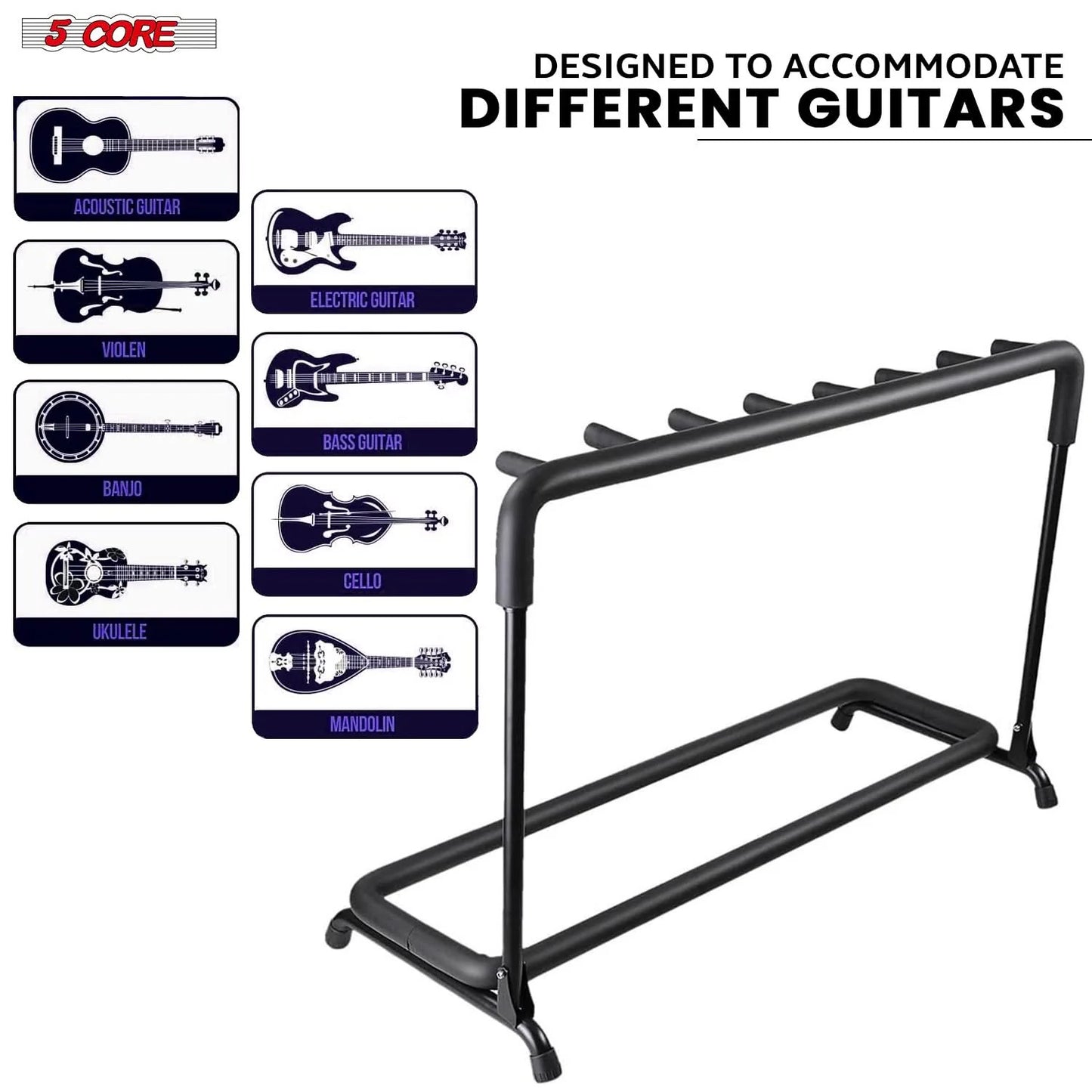 5Core Guitar Rack 7 Slot Multi Guitars Stands Floor Safe Storage for Electric Acoustic Flying V Guitars