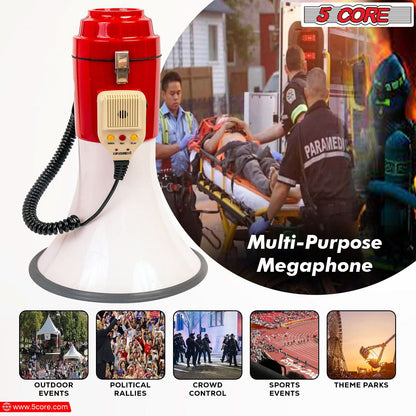 5Core Megaphone Bullhorn Speaker Pro 60W Bull Horn Non Rechargeable Cheer Megafono