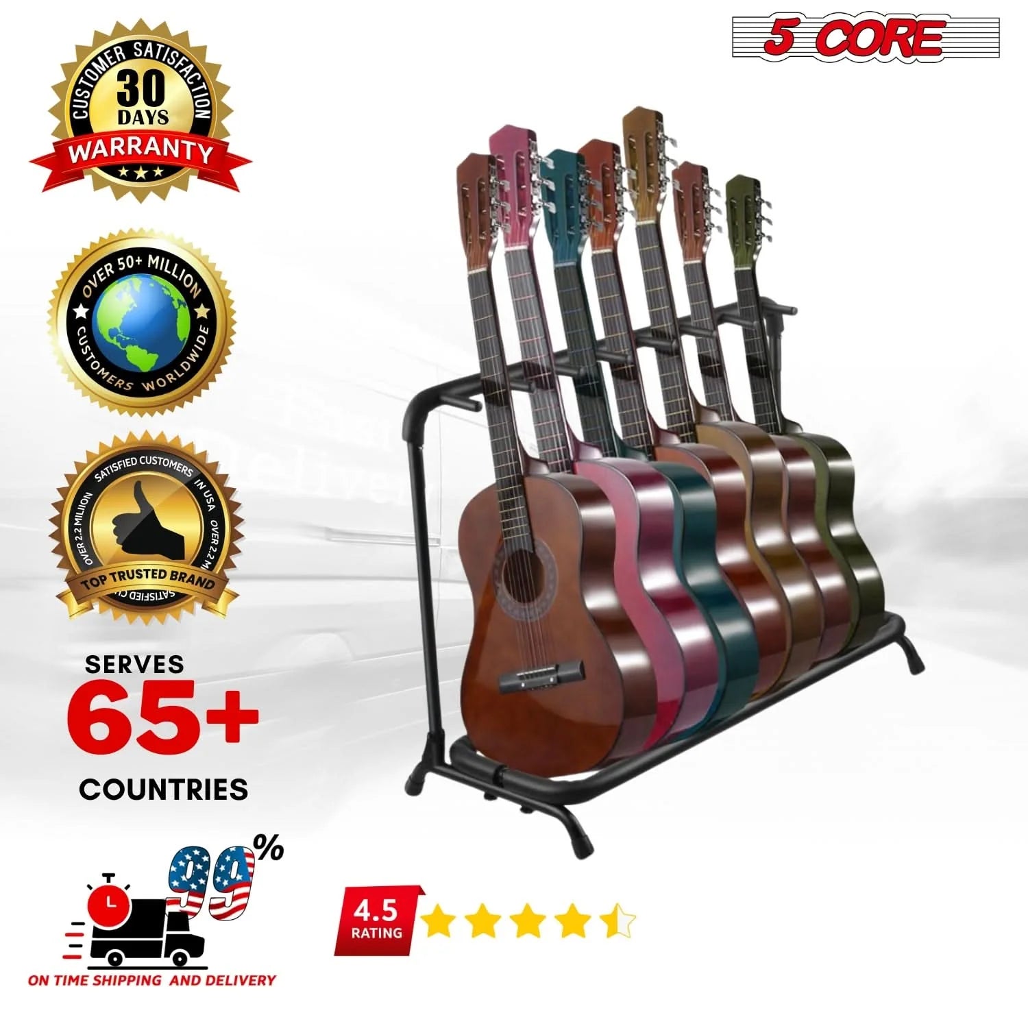 5Core Guitar Rack 7 Slot Multi Guitars Stands Floor Safe Storage for Electric Acoustic Flying V Guitars